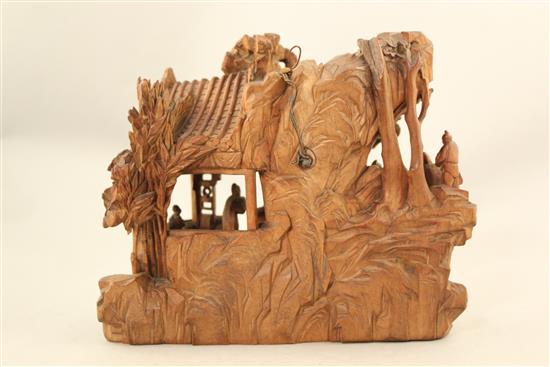 A Chinese hardwood carving of sages, late 19th / early 20th century, 17.5cm., minor losses